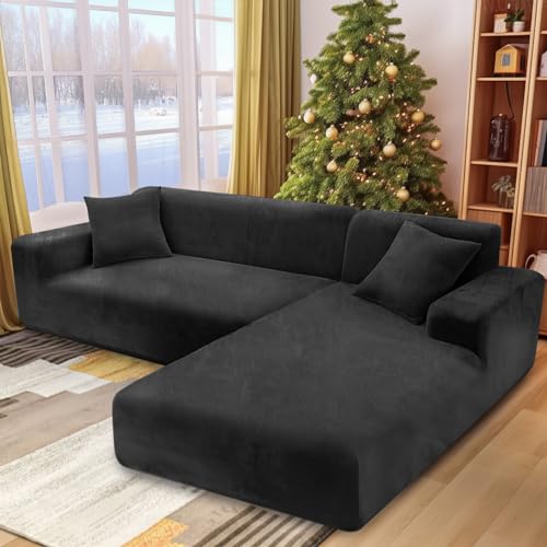 NAKIHOUSE Dicke Samt Sofabezug mit einem Kissenbezug, Stretch Couchbezug mit Anti-Rutsch-Schaumstoffe für 1/2/3/4 Sitzer(L-förmiges Ecksofa erfordert Zwei)