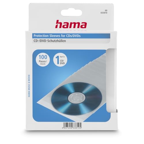 Hama CD-/DVD-/Blu-ray Schutzhüllen (Slim-Design, Sleeve aus Kunststoff, 100 Stück), transparent