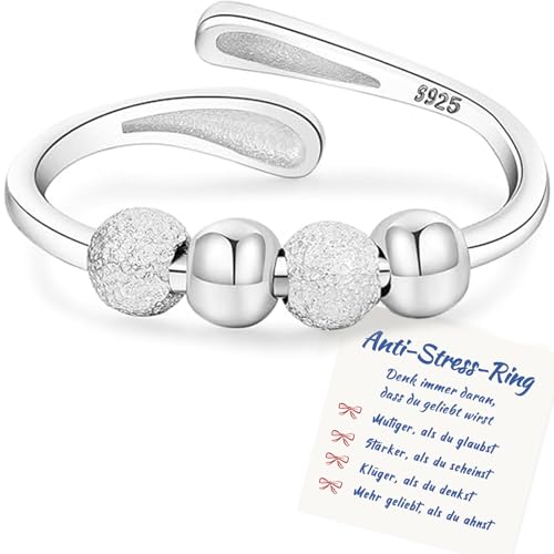 Senteria Angst-Ringe für Frauen - Verstellbare Sterling Silber Ringe mit Perlen - Stress Spinner Ringes für Frauen - Fidget Ringes gegen Angst