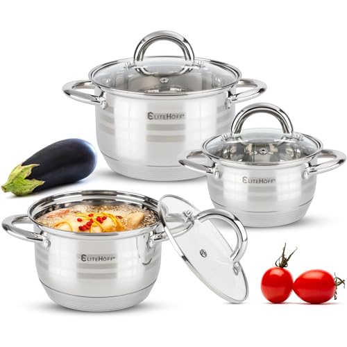 EliteHoff Topfset Induktion 6-teilig, Kochtopf Set mit Glasdeckel, 7-lagiger Edelstahl Topf Set Induktionsgeeignet, Kochgeschirr Set für alle Herdarten (E-4304)