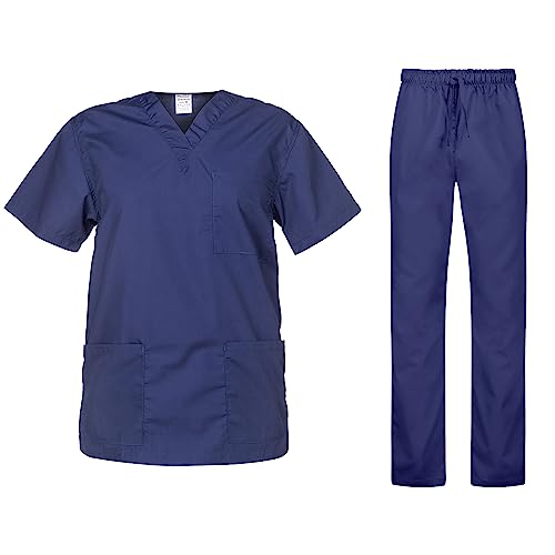 B-well Cesare Unisex-Schrubb-Set Schlupfkasack + Schlupfhose Set Medizin Arzt Uniform Schlupfjacke Oberteil mit Hose Medizinische Berufsbekleidung Marine L