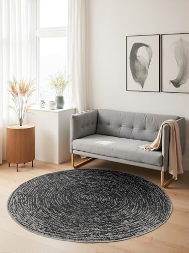 Hanse Home Cavallo Kurzflor Teppich Rund – Moderner Wohnzimmerteppich, Weicher Kurzflor und Abstraktes Design für Wohnzimmer, Schlafzimmer, Esszimmer, Flur – Grau, Ø120cm