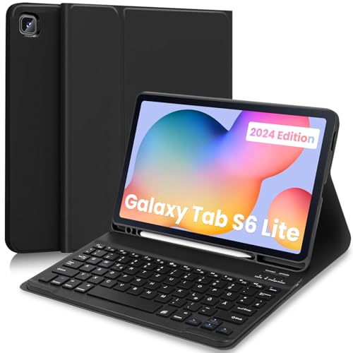 YUEJIDZ Hülle mit Tastatur für Samsung Galaxy Tab S6 Lite 2024,Schutzhülle mit Kabellos Abnehmbarer Tastatur (Deutsches QWERTZ) für Samsung Galaxy Tab S6 Lite 10.4