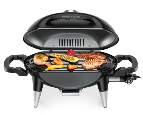 ROMMELSBACHER Barbecue Grill BBQ 4000, 2 -teiliger Grillrost aus Gusseisen, Scharnierdeckel mit Temperaturanzeige, Temperaturen bis 300 °C, stufenlos regelbar, erweiterbar mit Grillwagen, 2200 W