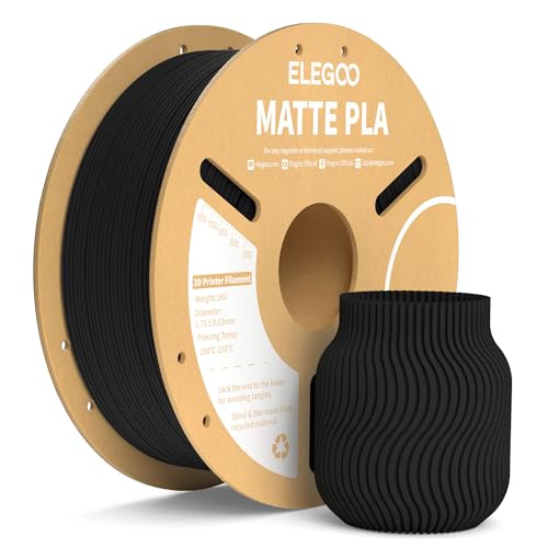 ELEGOO Matte PLA Filament Matte Schwarz 1KG, 1.75mm 3D Drucker Filament Maßgenauigkeit +/- 0.02mm, 1kg Kartonspule (2.2lbs) für die Meisten 3D Printer