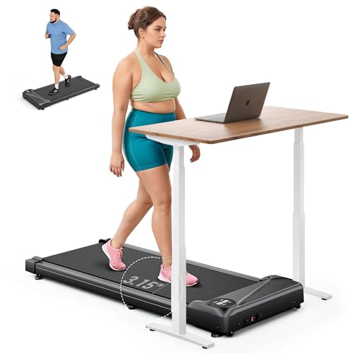 THERUN Schreibtisch Walking Pad mit Leise 2,5 PS-Motor, 2 in 1 Kleines Laufband mit Fernbedienung und LED-Panel für Zuhause und Büro