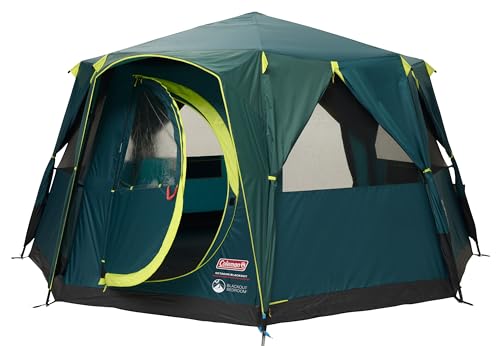 Coleman Zelt Octagon Blackout, 8 Mann Zelt, Familienzelt 8 Personen, Festivalzelt, Luxus Zelt, Steilwandzelt Hauszelt, 2 Türen, 7 Fenster, wasserdicht WS 2.000 mm
