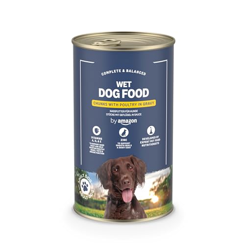 by Amazon Hundefutter, nass, Dose, Stücke mit Geflügel in Sauce, 1,24 kg