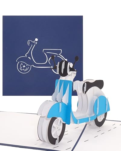 Grußkarte Motorroller - blau - 3D Pop Up Karte Motorroller, Geburtstagskarte, Grußkarte 3D, Geschenk zum Führerschein, Führerschein Geschenk, Italienkarte