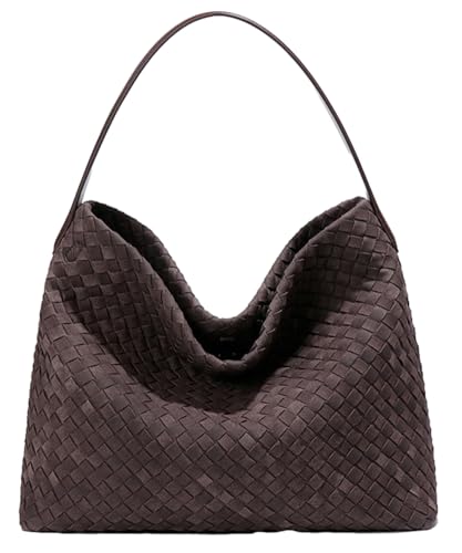 VisBeaut Woven Bags Women Slouchy Woven Suede Tote Bag Trendy Suede Hobo Purse Vintage Satchels Handbag for Work Travel (Kaffee)