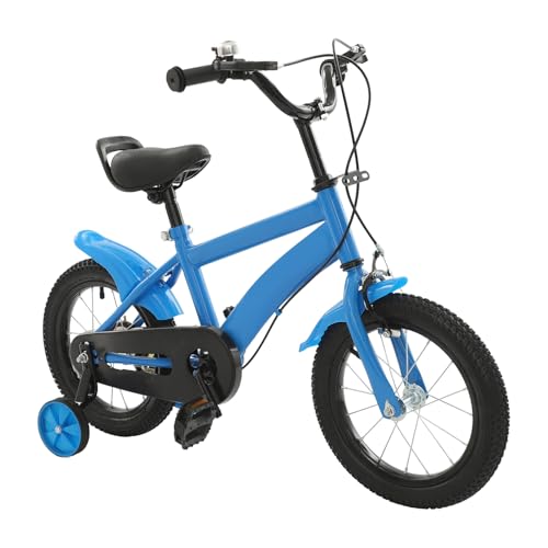 ACROSSPART 14 Zoll Kinderfahrrad, Fahrrad für Jungen und Mädchen mit Stützrädern und Duales Bremssystem, Höhenverstellbares Kinderfahrrad ab 3 Jahre für Schulung, Outdoor Reiten (Blau)