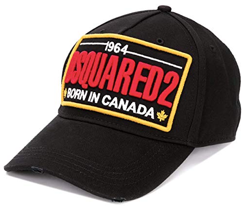 DSQUARED2 Oversized Fighter Patch Logo Baseballcap Cap Kappe Basebalkappe Hat Black