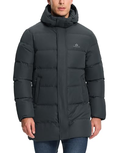 Pioneer Camp Winterjacke Herren Länge Daunenjacken Geschwollene Steppjacke Winddichtes Design Mit Kapuze, Warme Volle Zip Wintermantel Mit Taschen Winterjacke Parka