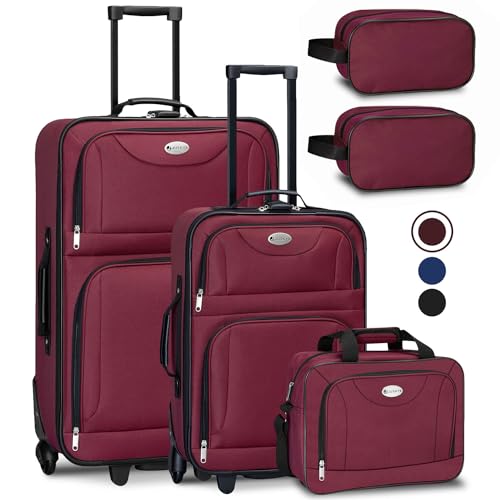 Juskys Trolley Reisekoffer Set 5 teilig - 60 Liter, 2 Rollen, Weichschale, wasserabweisend Stoff, leicht, Handgepäck - Koffer in Bordeaux