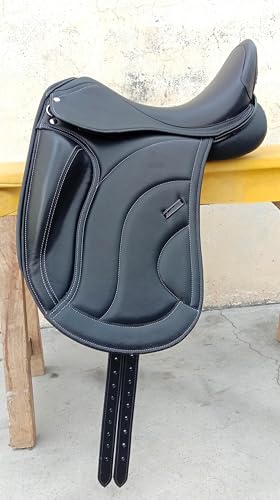 WILD RACE Leder-Dressur-Monoflap-Wechseleisensattel/Leather Dressage Monoflap Changeable Gullets Saddle (18