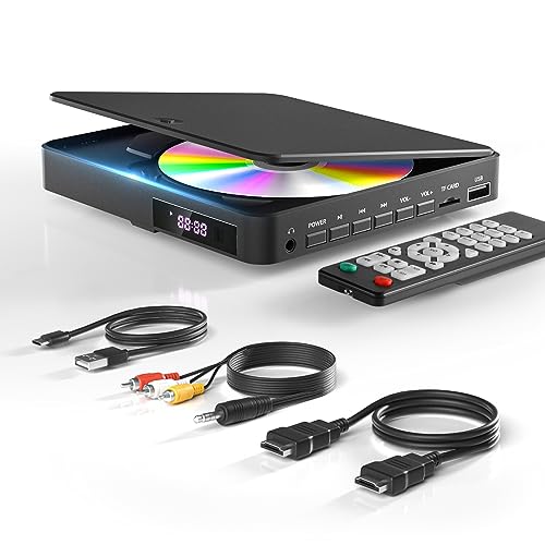 DVD Player Arafuna, DVD Player für Fernseher mit Alle Regionen Frei, DVD/CD-Player HDMI 1080P mit AV-Ausgang, USB-Eingang, Fernbedienung und AV-Kabel