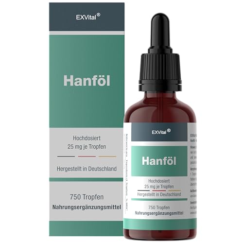 EXVital Hanfsamenöl, 25mg pro Tagesdosis,750 Tropfen, kaltgepresst, 30ml, Premium Anbau, vegan & laborgeprüft