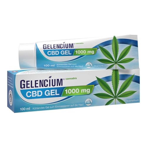 GELENCIUM® Cannabis CBD Gel I EXTRA-hochdosiert mit 1.000 mg CBD I SOFORT-Kühlung für beanspruchte Muskeln & Gelenke (z.B. Knie & Schulter) I Mit Menthol, Minze & Aloe Vera I Swiss Made I 100 ml