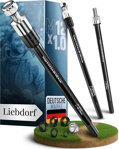 Liebdorf® Steckachse Fahrradanhänger - M12 Adapter für alle Längen - Fahrradanhänger Kupplung - Fahrrad Steckachsenadapter (M12 x 1.0)