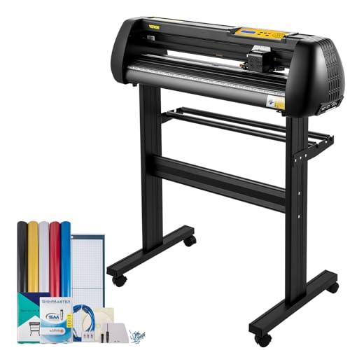 VEVOR Vinyl Schneidemaschine Schneideplotter 720 mm SignMaster Bodenständer, Schnittkraft 10-500 g, Schrittmotor, fünf Vinylrollen, 16 MB, 13,5 kg, Schwarz, 95 x 52 106 cm