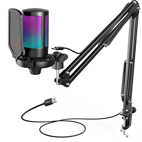FIFINE Gaming Mikrofon PC mit Arm, USB Microphone Kit mit Stummschalttaste für Podcast Streaming Studio, für MAC PS4 PS5