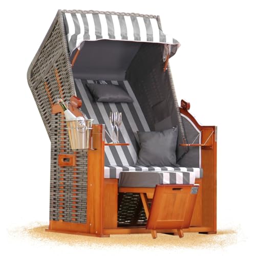 Strandkorb Hanse Ostsee 1 Sitzer Klassik 100cm breit - Volllieger bereits montiert inkl. Strandkorbrollen ideal für Zuhause, Balkon und Terrasse