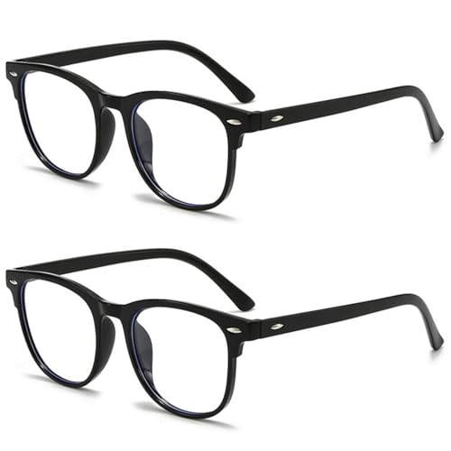 KEYRI 2 Stück Blaulichtfilter Brille Damen, Blaulichtfilter Brille Gaming Blaulichtbrille Rund Brillen Modebrille Blaulichtfilter Brilles Computerbrille Lindert Müdigkeit (Schwarz)