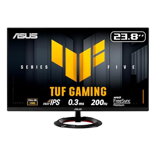 ASUS TUF Gaming VG249Q5R 24 Zoll Full HD Monitor (200 Hz, 0.3ms GtG, FreeSync Premium, Adaptive Sync, ELMB, GameFast Input, HDR10, Fast-IPS Panel, 16:9, 1920x1080, DisplayPort, HDMI, Speaker)