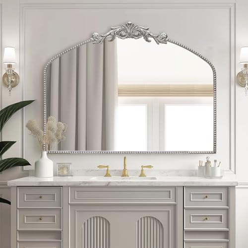 G-LEAF Barock Silber Antik Spiegel, Vintage Wandspiegel mit Bogenform im Französischerstil für Badezimmer, Schlafzimmer,Wohnzimmer & Flur Kamin Wanddeko, 76.2cm x 101.6cm