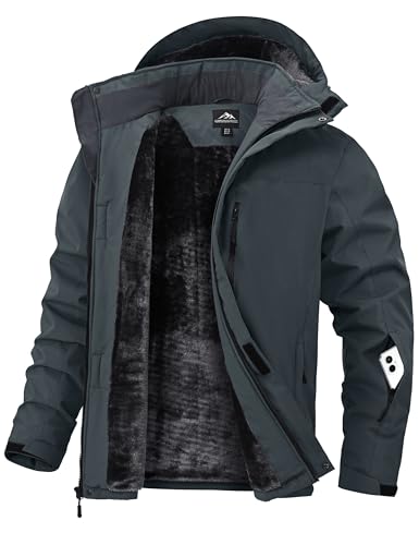 Zoofly Winterjacke Herren Skijacke Waterproof Softshelljacke Fleece Gefüttert Wanderjacke für Männer Mehr Taschen Grau L