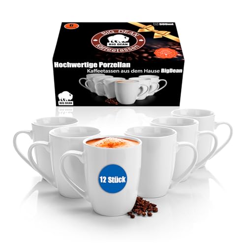 12 Stück Kaffeebecher 300ml Kaffeetassen weiß aus hochwertigem echtem Porzellan Kaffeetassen Set - Tassen zum Bemalen - Tassen Set in Geschenkbox