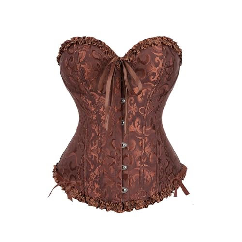 Generisch Korsett Damen, Bustier Corsage Top für Frauen Gothic Retro Corsagen Bustiers Corsette Übergröße Satin Floral Boned Shapewear Kleidung für Halloween Karneval Hochzeiten Festivals (Brown, S)