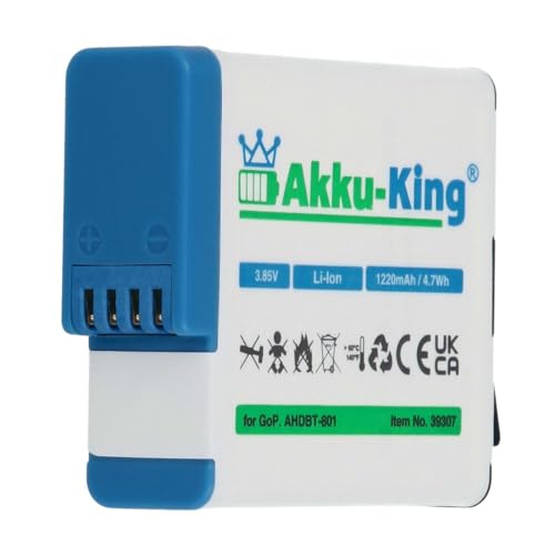 Akku kompatibel mit GoPro AHDBT-801, SPJB1B - Li-Ion 1220mAh - für Hero 5 Black, Hero 6 Black, Hero 7 Black/White, Hero 8/8 Black - voll dekodiert