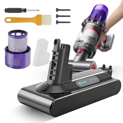 7200mAh, Akku für Dyson V10 Cyclone/Animal/Absolute/Fluffy/Motorhead SV12 kabellos Ladegerät Handstaubsauger Ersatzakku mit Großer Kapazität (1 Post Filter)