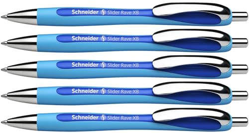 Schneider 132503 Slider Rave XB Kugelschreiber (Strichstärke: XB, dokumentenechte Mine, Made in Germany) 5 Stück, Schreibfarbe: blau