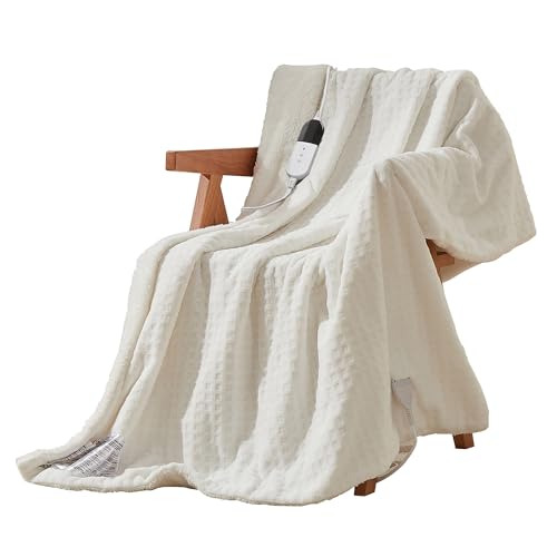 HobbyLane Elektrische Heizdecke, große Heizdecke 180x130 cm, 6 Stufen & 1-10 Stunden Timer mit Abschaltautomatik, maschinenwaschbar, weiches Flanell, Heizkissen für Bett und Büro,Beige