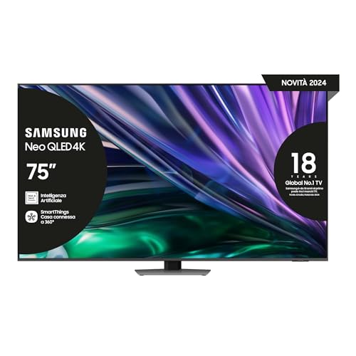 Samsung TV QE75QN85DBTXZT Neo QLED 4K, Smart-TV, 75 Zoll, Prozessor NQ4 AI Gen2, Simple Chamfer, DVBT-2, Q-Symphony & Dolby Atmos, integriert, Alexa, Bixby und Google Assistant, Carbon Silver 2024