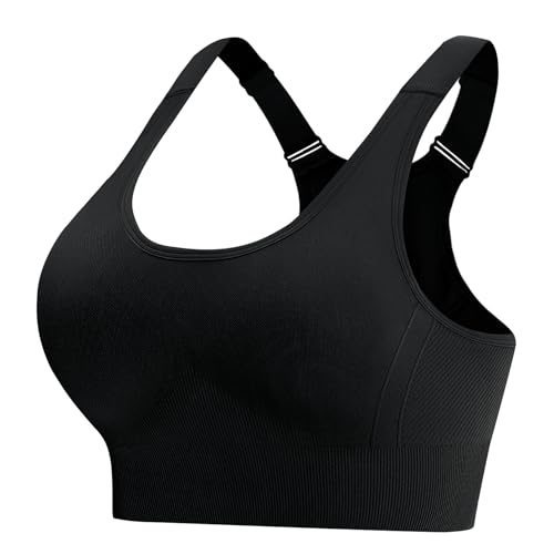 Aseniza Sport BH Damen Push Up Sports Bra Sportunterwäsche für Damen Starker Halt Ohne Bügel Gekreuzt Rücken Gepolstert Fitness Lauf Joggen Yoga Schwarz L