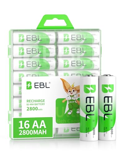 EBL Akku AA Mignon 2800mAh 16 Stück - wiederaufladbare Batterien AA, hohe Ladezyklen, geringe Selbstentladung, inkl. Akkubox