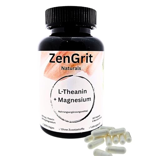 ZenGrit L-Theanin aus Grünteeblätter/Kapseln 200 mg mit Magnesium – 180 vegane Kapseln, 6-Monats-Vorrat, ohne Zusätze & Labor geprüft