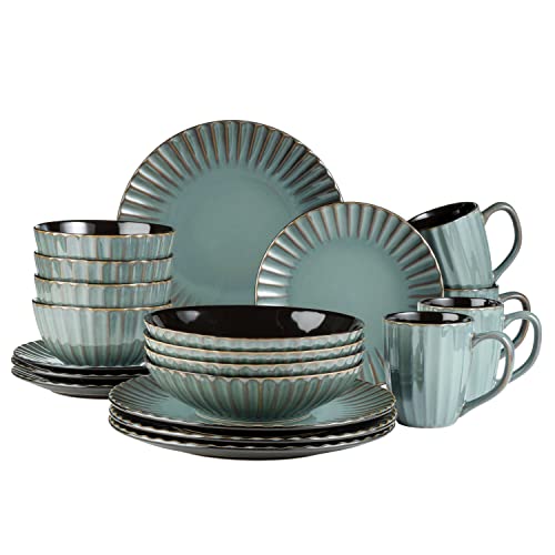 MÄSER 931964 Serie Confino Geschirr Set für 4 Personen im modernen Vintage Look, 20-teiliges Kombiservice aus Keramik in Petrol mit schwarzen Akzenten, Steinzeug