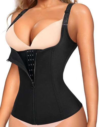 Gotoly Damen Unterbrust Korsett Figurformend Bauchweg Body Shape Tank-Top Stark Formend Körperformer Mieder Verstellbar Oberteil Shapewear (M, Schwarz)