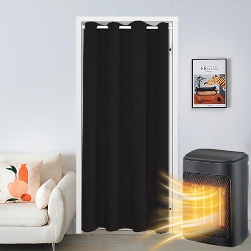 SK Studio Türvorhang Blickdicht Thermo Gardinen Vorhang mit Ösen Thermovorhang Kälteschut Wärmeisolierend für Schlafzimmer Tür Schrank Vorhang Schwarz, 86x203cm