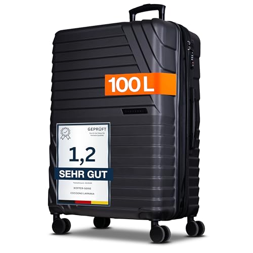 Cocoono Hartschalenkoffer XL Groß – 95L - 104L Volumen – 8 Rollen 360° drehbar – Leichter ABS Koffer mit TSA Schloss & Teleskopgestänge – Reisekoffer, Koffer Groß, Trolley (anthrazit, XL)