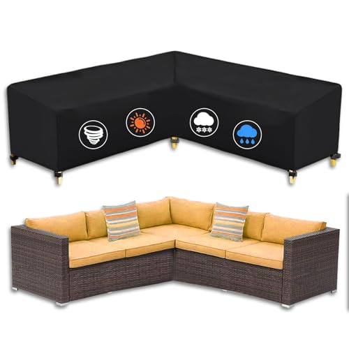 AUPERTO L-Form Gartenmöbel Abdeckung, Lounge Abdeckung Gartensofa Abdeckung Wasserdicht Schwerlast 210D Oxford Gewebe UV Beständiges Schutzhülle für Gartenlounge für Lounge Ecksofa(215x215x87cm)