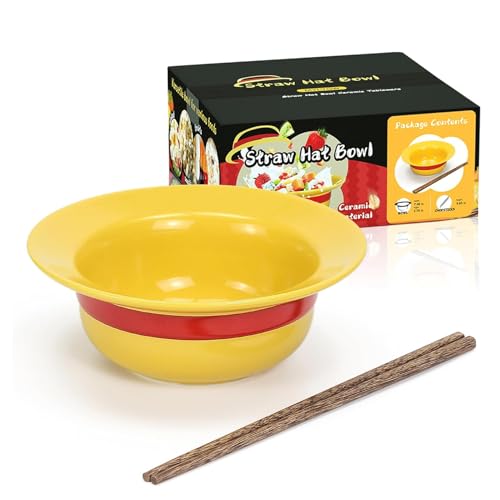 Lustige Anime Strohhut Schüssel Merch Ramen Schüssel mit Essstäbchen Merchandise Witzige Straw Hat Bowl Keramik MüSlischüSsel Ramen Suppenschüssel Set für Freund-Gift