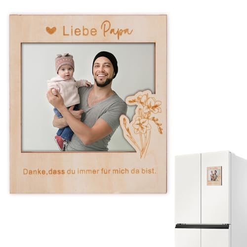 ALULU Bilderrahmen Liebe Papa,danke,dass du immer für mich da bist - Magnetischer Bilderrahmen für gemeinsames Bild - Geschenk Vater