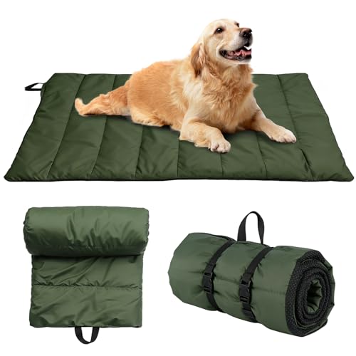 Tmefoy Hundedecke Für Unterwegs, 110 X 68cm Hundematte Waschbares, Wasserdicht Hundebett, Hundekissen Outdoor, Reisedecke Hund Für Reise Camping (Armeegrün)