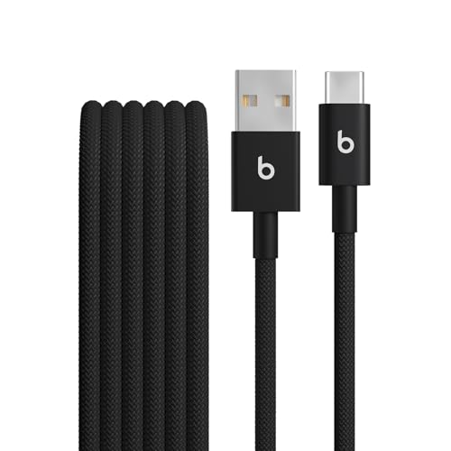 Beats USB-A auf USB-C Gewebtes Kabel, schnelles Laden, langlebiges und verwicklungsfreies Design, Kompatibles Ladegerät für Apple und Android-basierte Produkte (1,5 m) – Power-Schwarz