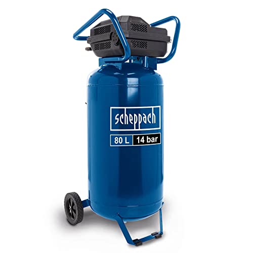 Scheppach WELTNEUHEIT 14 bar Druckluft Kompressor stehend HC85V - 80 L Kessel | ölfrei & wartungsarm | Ansaugleistung 330 l/min | 2x Manometer & 2x Kupplung | Fahrvorrichtung für einfachen Transport